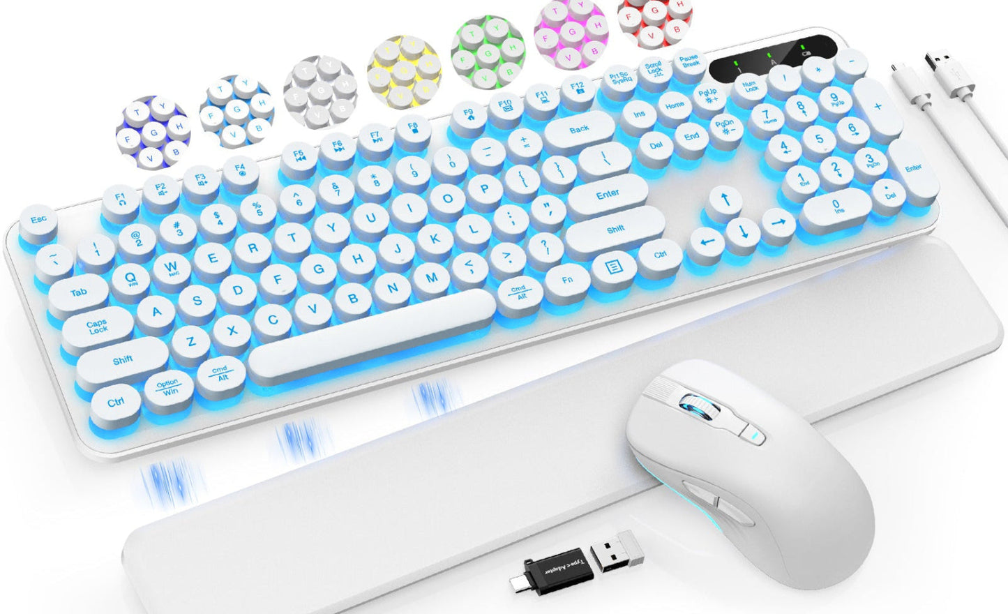 Wireless Keyboard and Mouse Backlit - Typewriter Keyboard with Detachable Wrist Rest