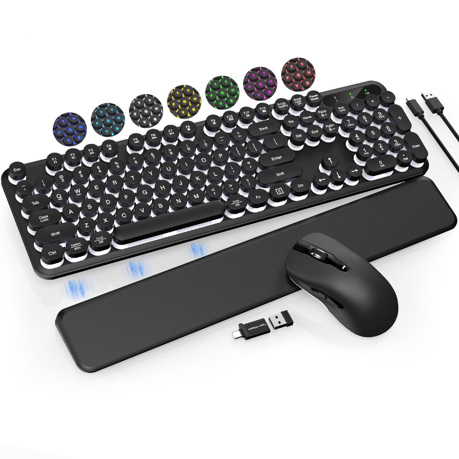 Wireless Keyboard and Mouse Backlit - Typewriter Keyboard with Detachable Wrist Rest