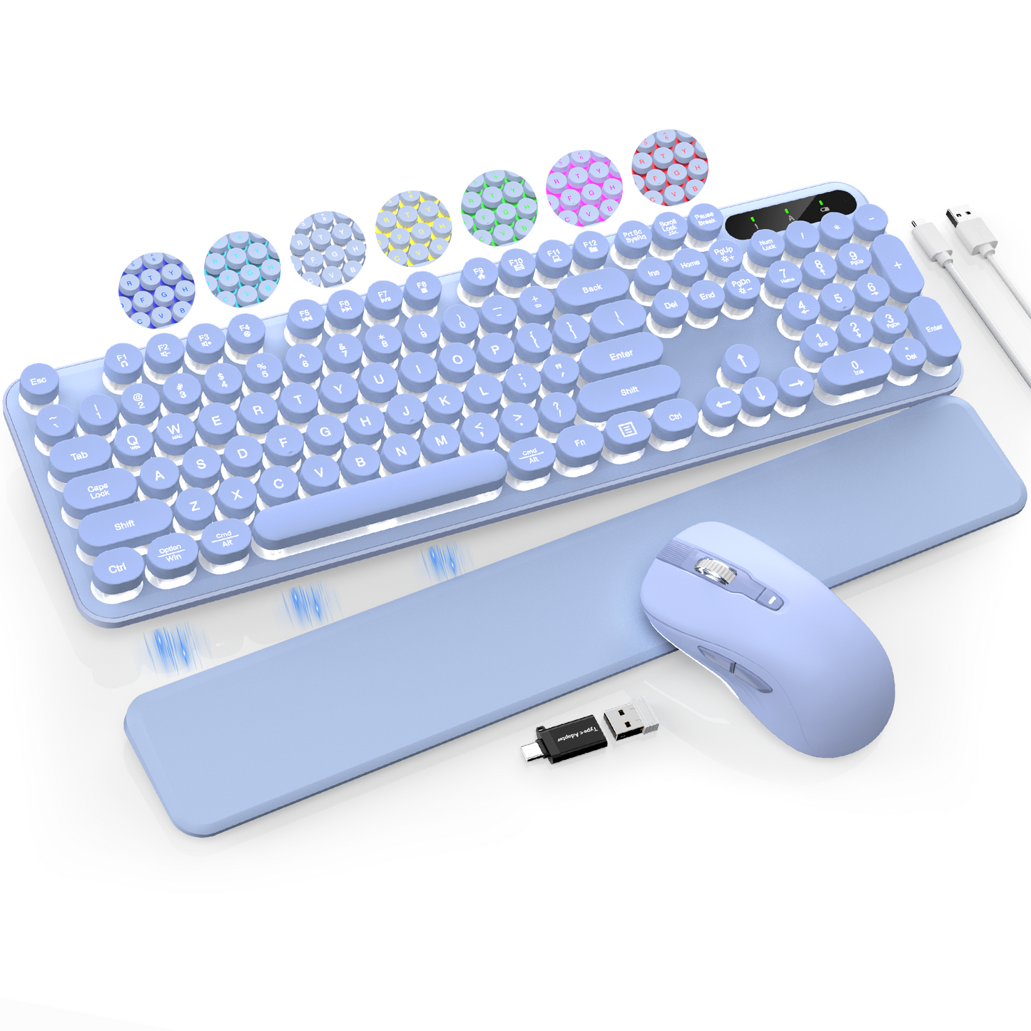 Wireless Keyboard and Mouse Backlit - Typewriter Keyboard with Detachable Wrist Rest