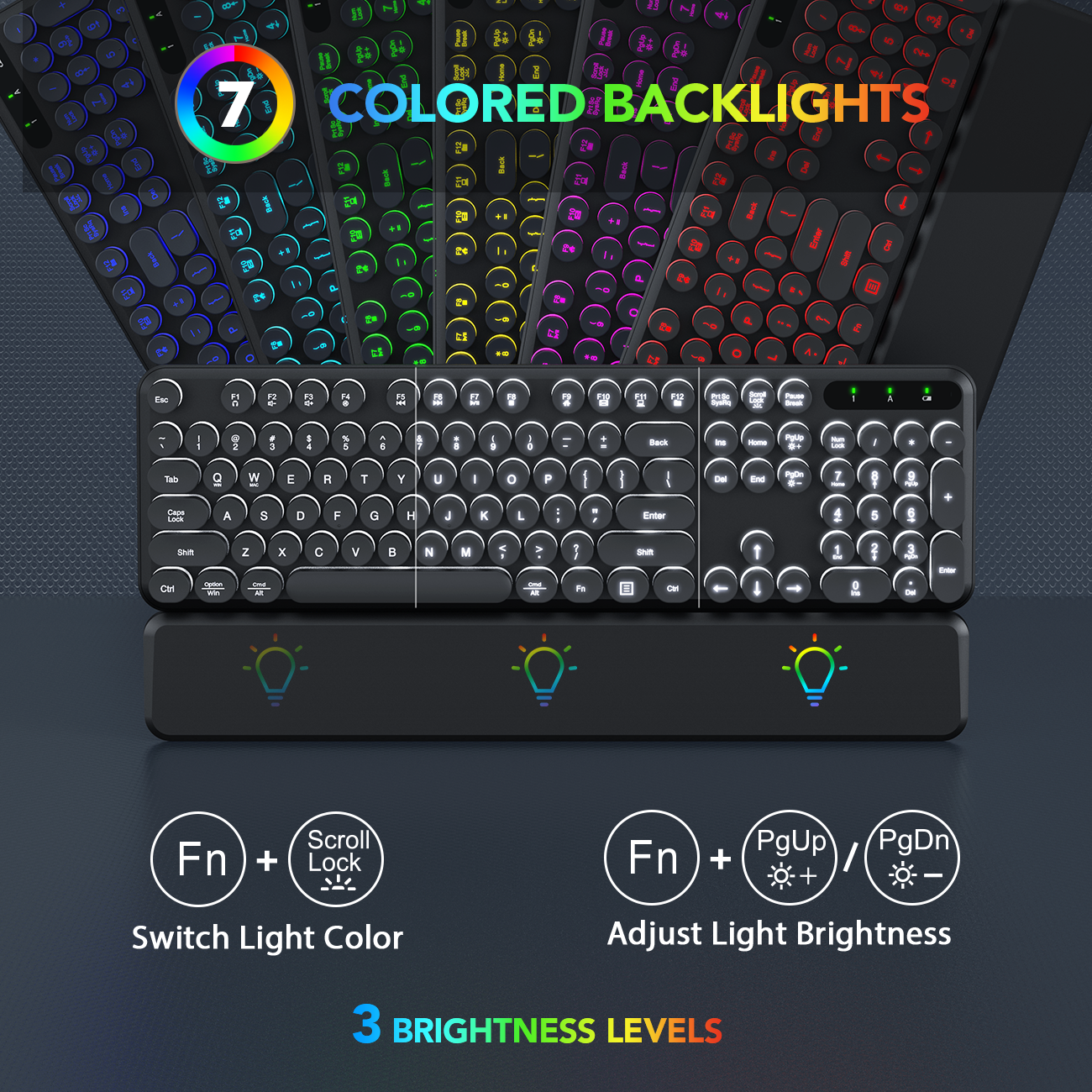 Wireless Keyboard and Mouse Backlit - Typewriter Keyboard with Detachable Wrist Rest