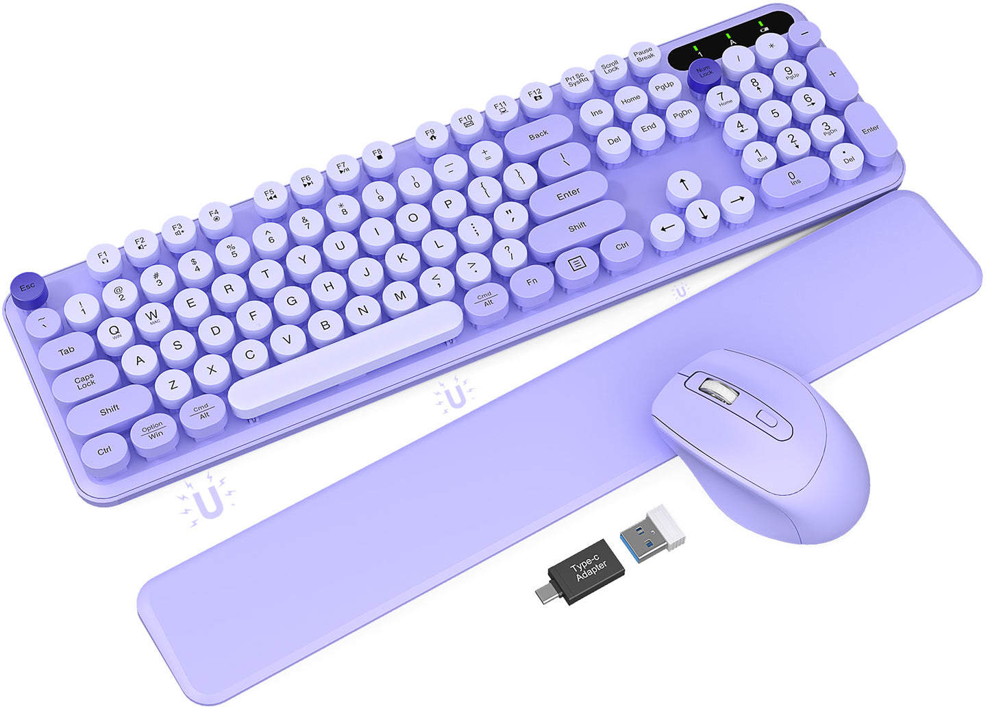 Wireless Keyboard and Mouse - Cute Typewriter Keyboard with Detachable Wrist Rest