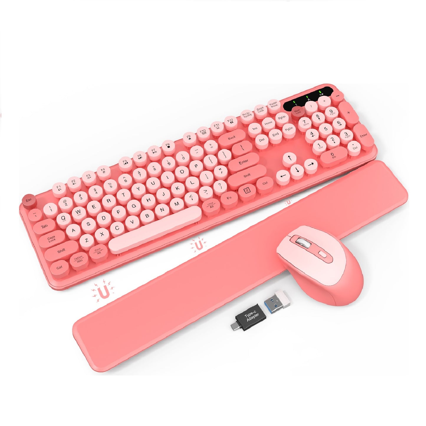 Wireless Keyboard and Mouse - Cute Typewriter Keyboard with Detachable Wrist Rest