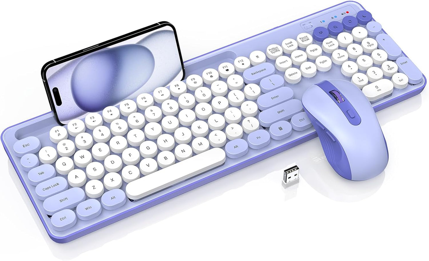 Wireless Keyboard and Mouse Combo, Retro Round Keycaps