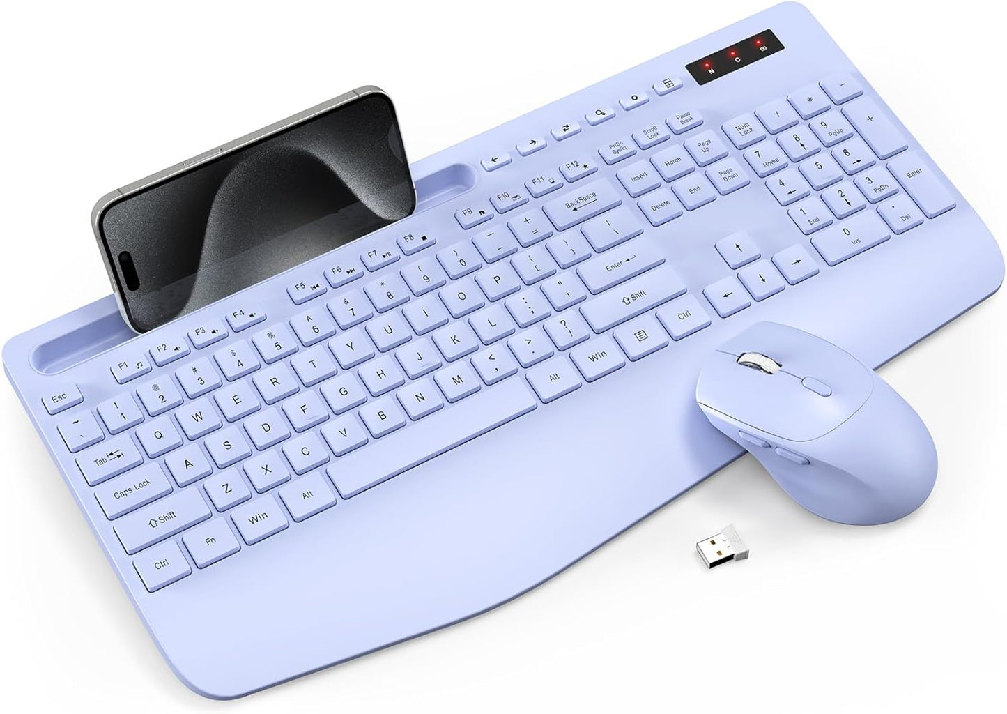 Wireless Keyboard and Mouse Combo - Full-Sized Ergonomic Keyboard with Wrist Rest