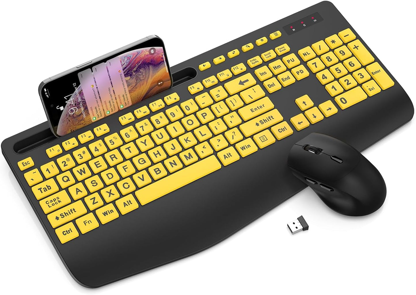 Wireless Keyboard and Mouse Combo - Full-Sized Ergonomic Keyboard with Wrist Rest