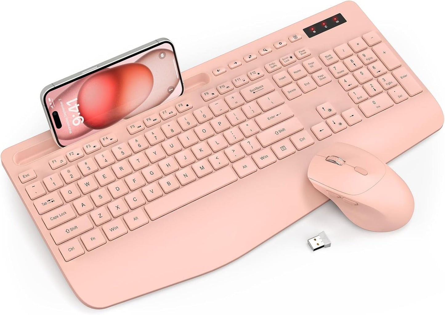 Wireless Keyboard and Mouse Combo - Full-Sized Ergonomic Keyboard with Wrist Rest