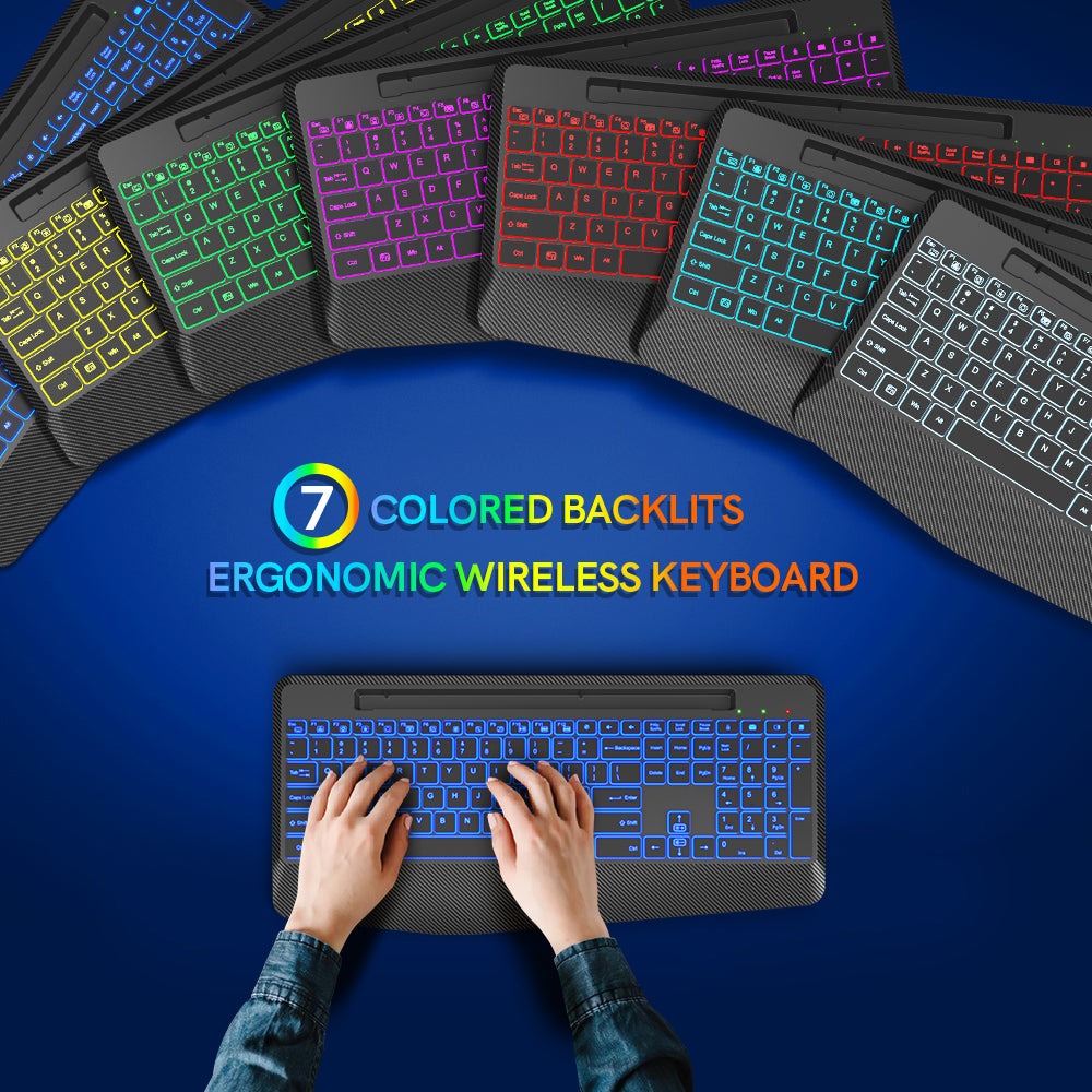 Wireless Keyboard with 7 Colored Backlits, Wrist Rest, Phone Holder