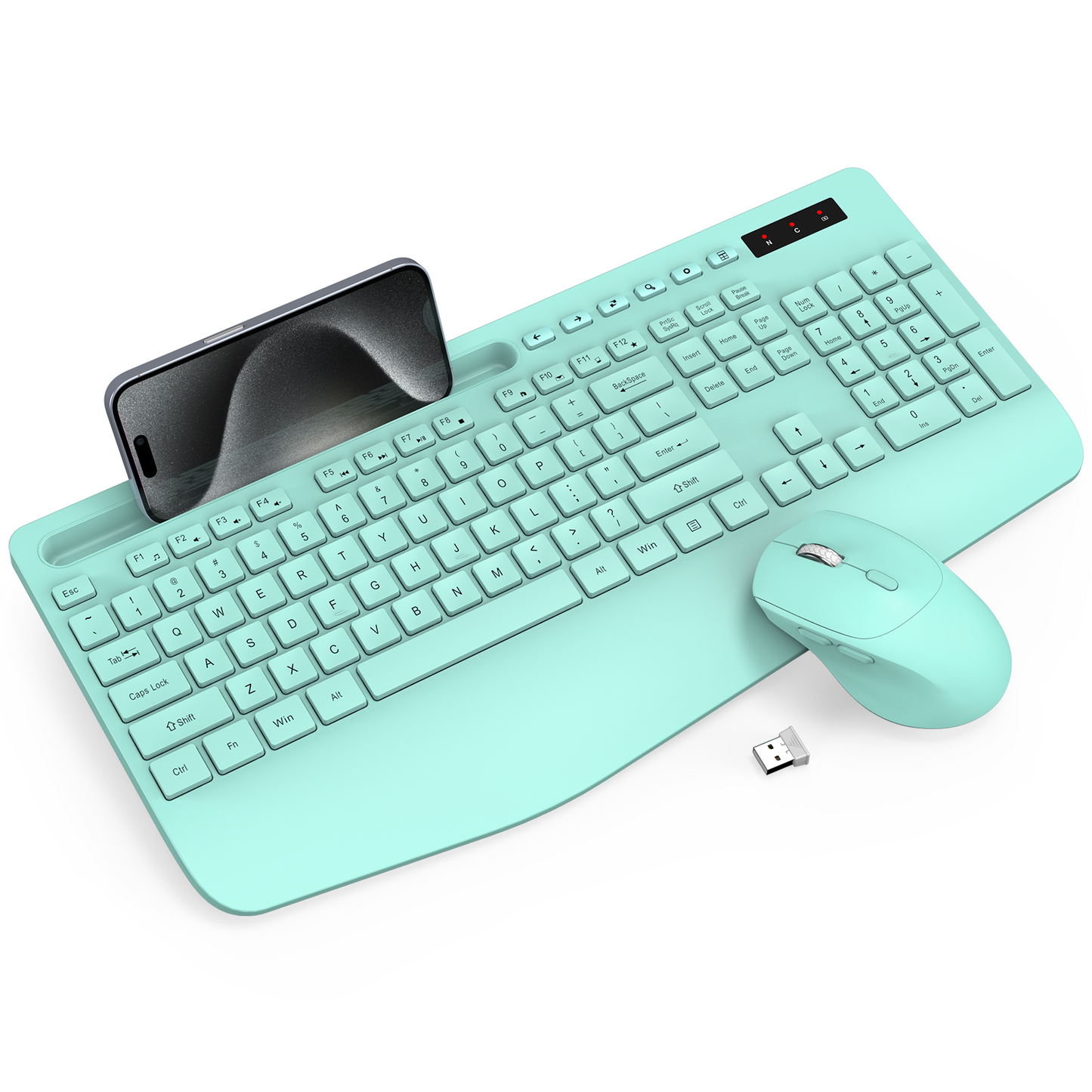 Wireless Keyboard and Mouse Combo - Full-Sized Ergonomic Keyboard with Wrist Rest