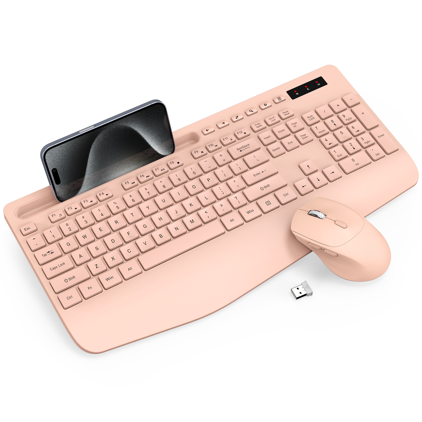 Wireless Keyboard and Mouse Combo - Full-Sized Ergonomic Keyboard with Wrist Rest