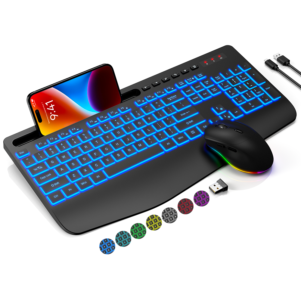 Wireless Keyboard and Mouse Combo - 7Color Backlit