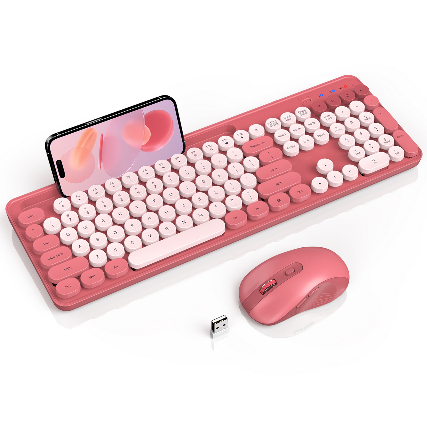 Wireless Keyboard and Mouse Combo, Retro Round Keycaps