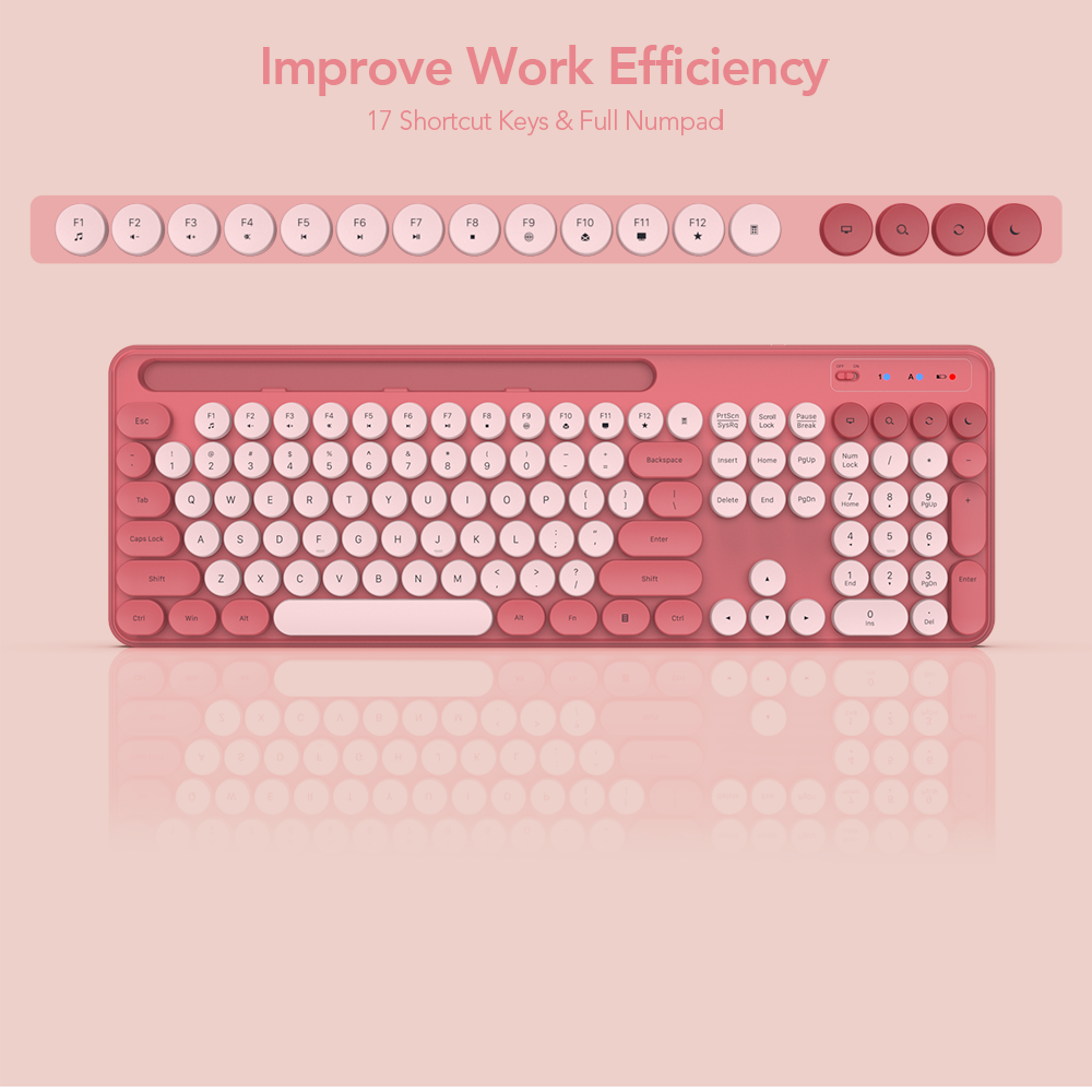 Wireless Keyboard and Mouse Combo, Retro Round Keycaps