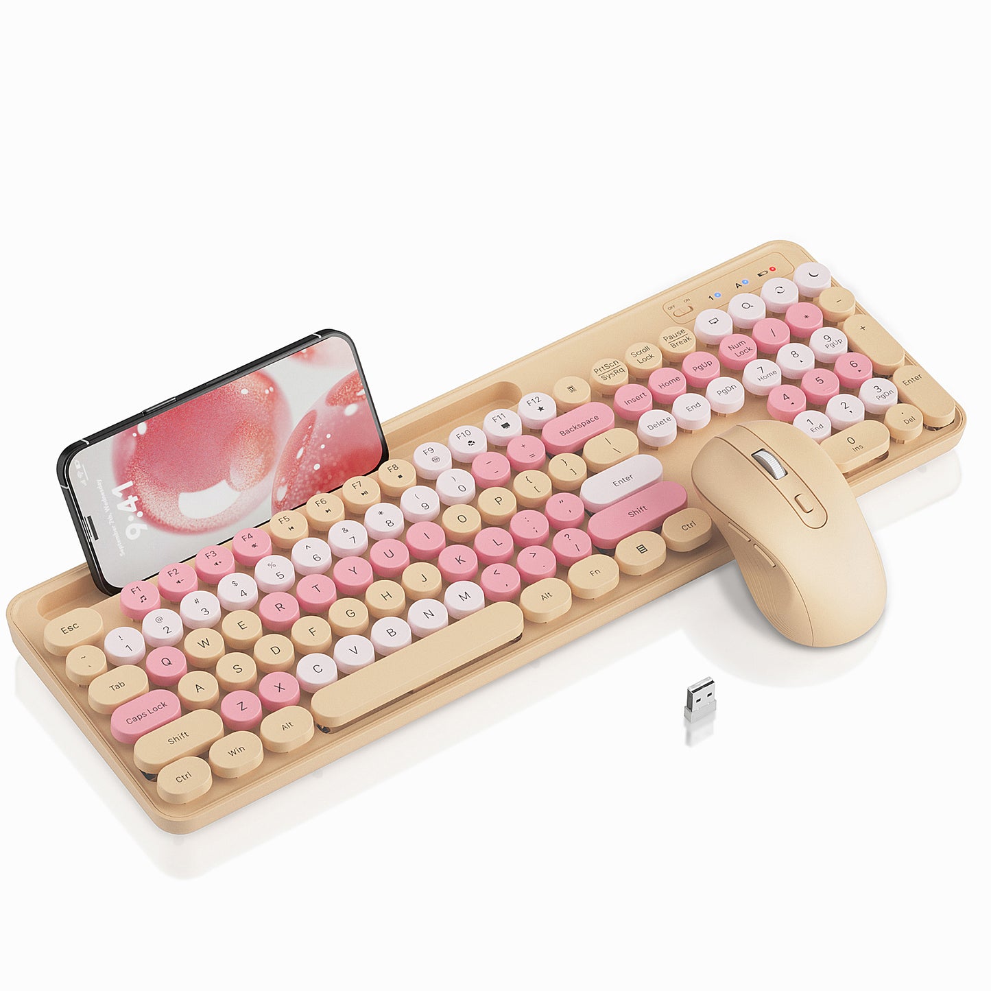 Wireless Keyboard and Mouse Combo, Retro Round Keycaps