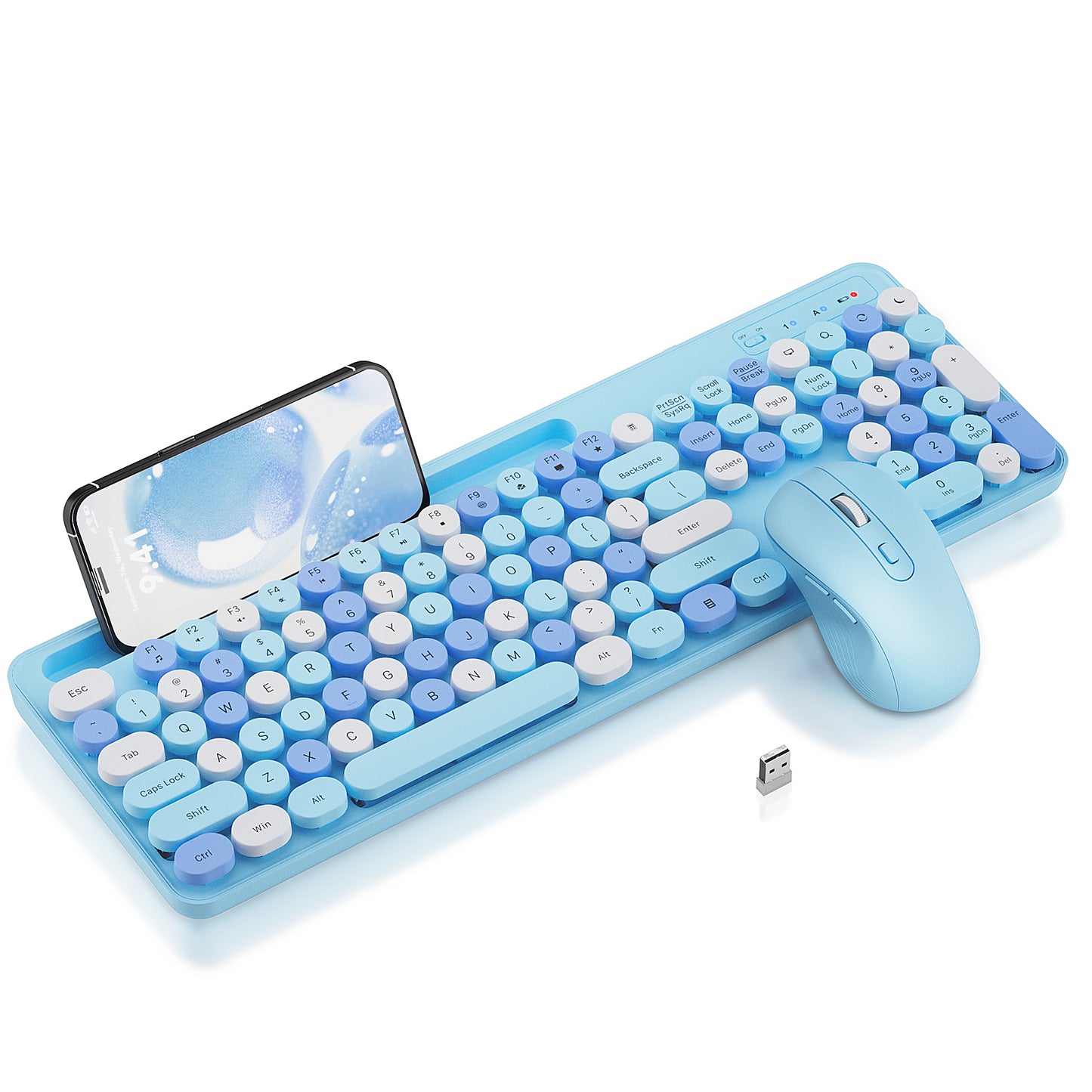 Wireless Keyboard and Mouse Combo, Retro Round Keycaps