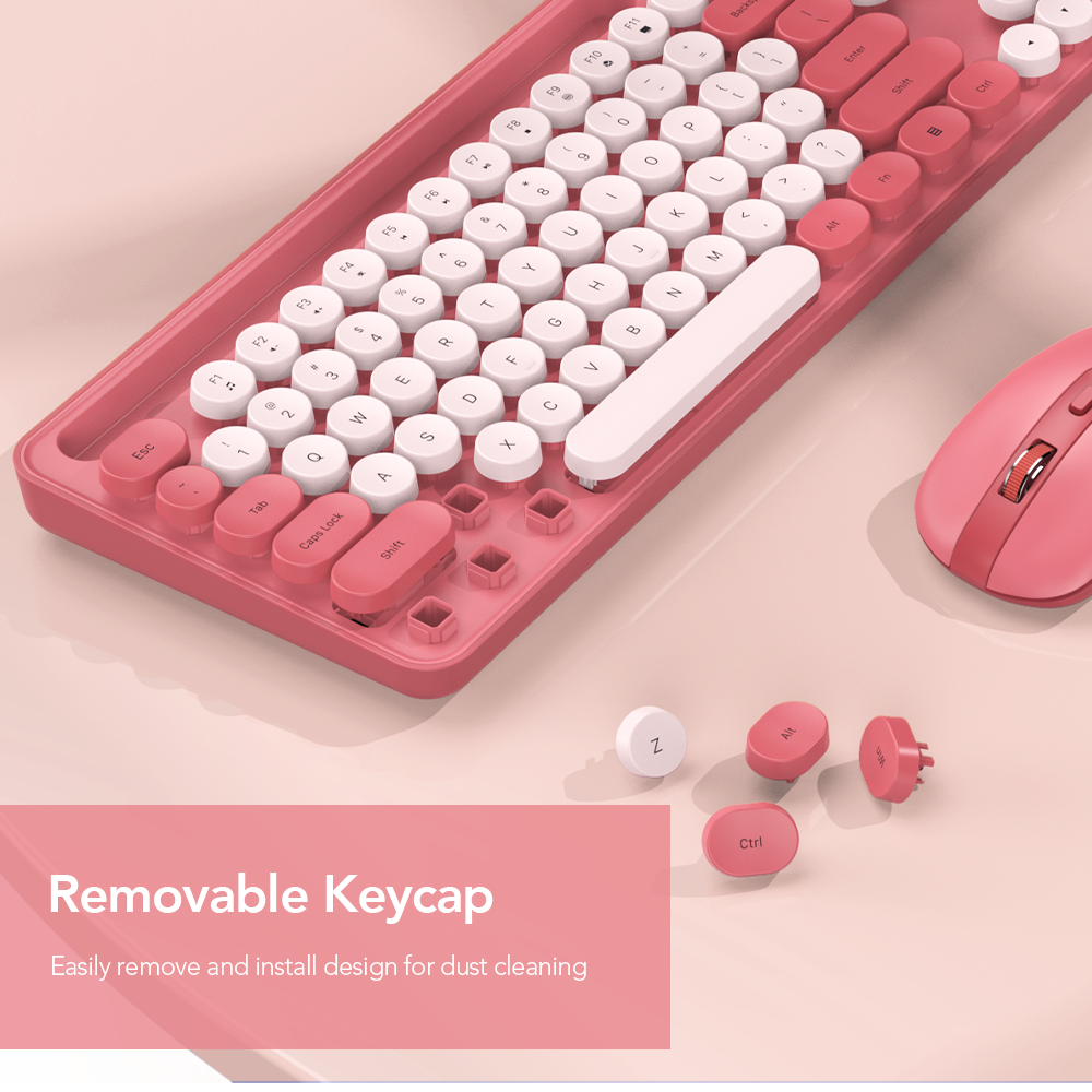 Wireless Keyboard and Mouse Combo, Retro Round Keycaps