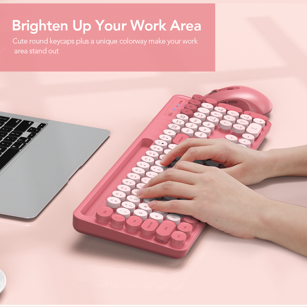 Wireless Keyboard and Mouse Combo, Retro Round Keycaps