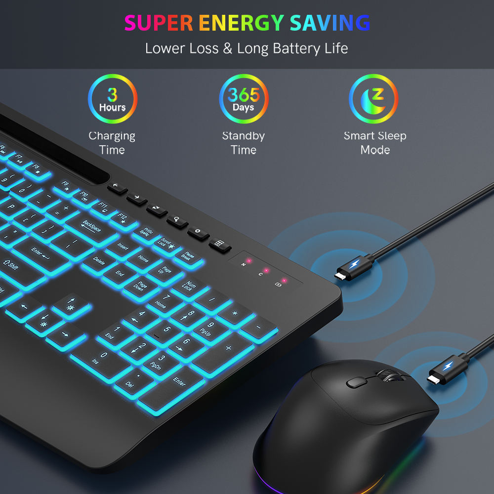 Wireless Keyboard and Mouse Combo - 7Color Backlit