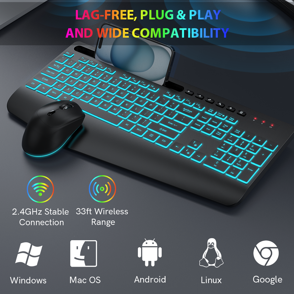 Wireless Keyboard and Mouse Combo - 7Color Backlit