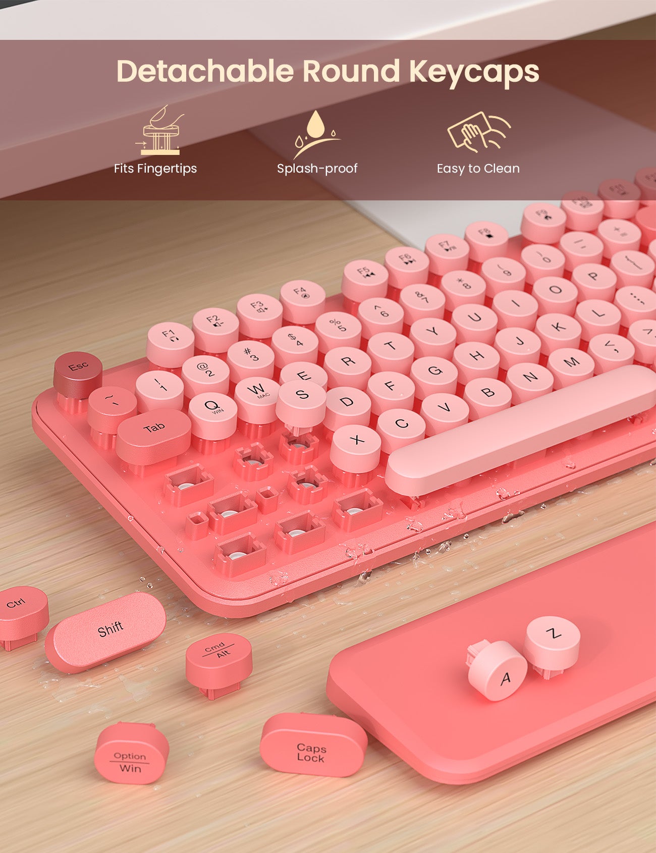 Wireless Keyboard and Mouse - Cute Typewriter Keyboard with Detachable Wrist Rest