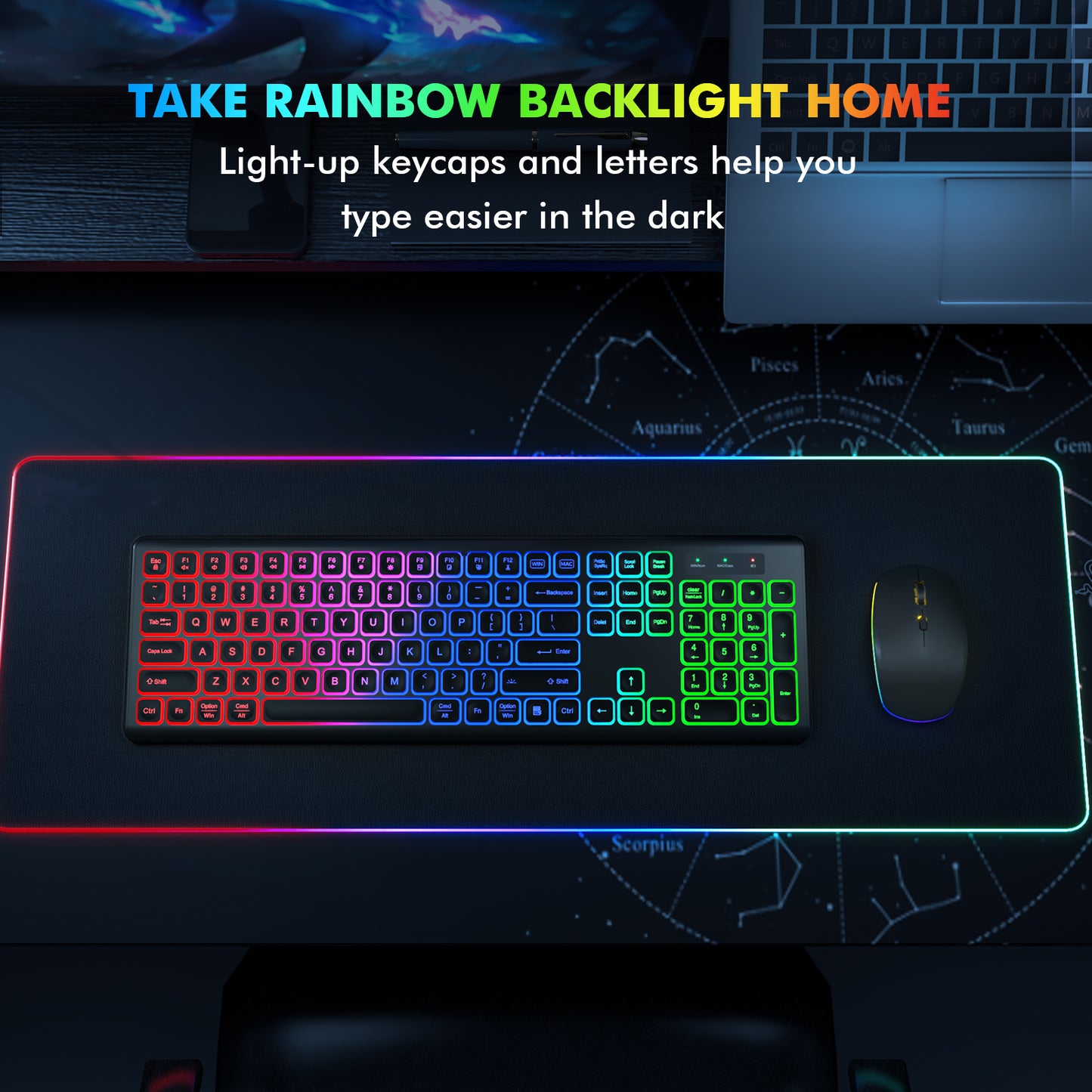 Wireless Keyboard and Mouse Combo - RGB Backlit