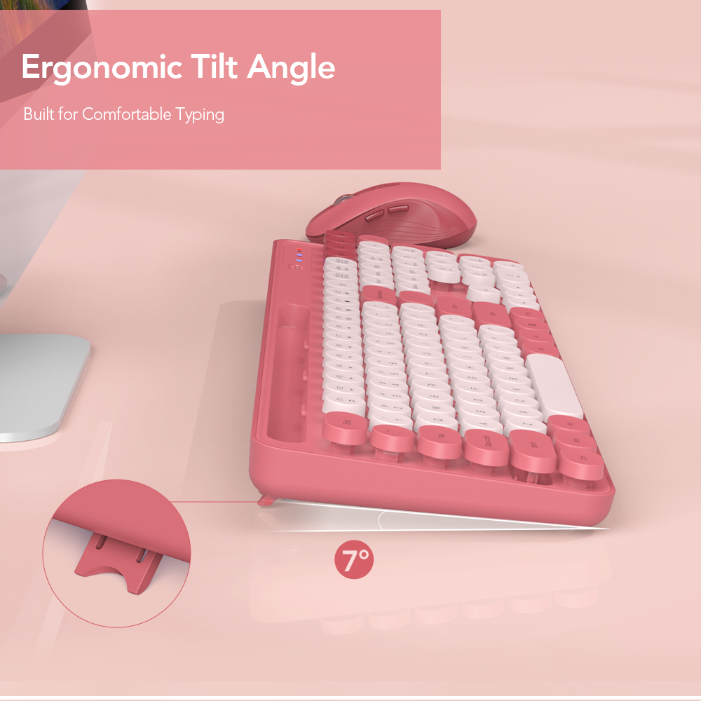 Wireless Keyboard and Mouse Combo, Retro Round Keycaps