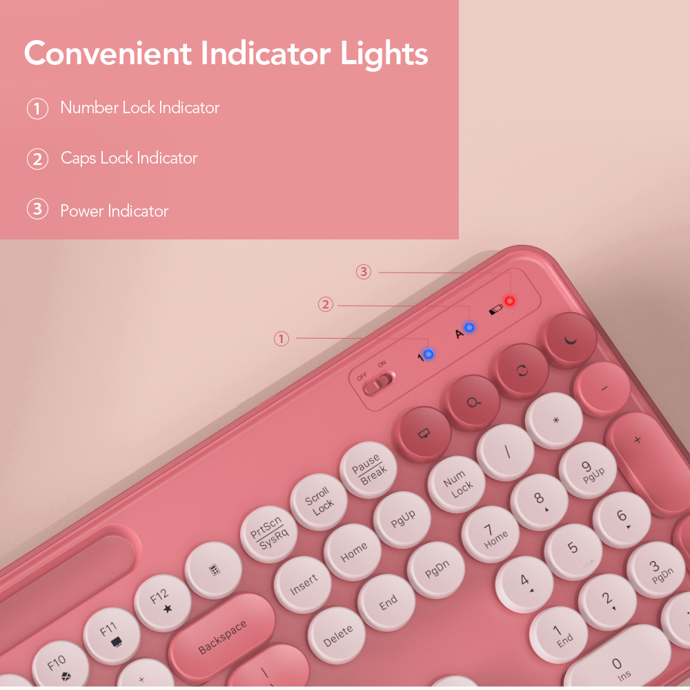 Wireless Keyboard and Mouse Combo, Retro Round Keycaps