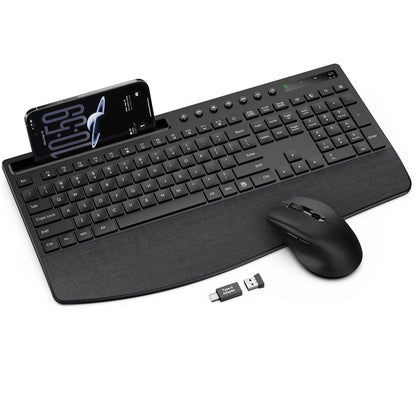 Wireless Keyboard and Mouse Combo, Full Size with Wrist Rest, Trueque KM71 | Ergonomic, Wider Wrist Support, Sleep Mode, Silent Typing, 3 DPI Mouse, USB-C Adapter, 2.4GHz Stable for Laptop, PC