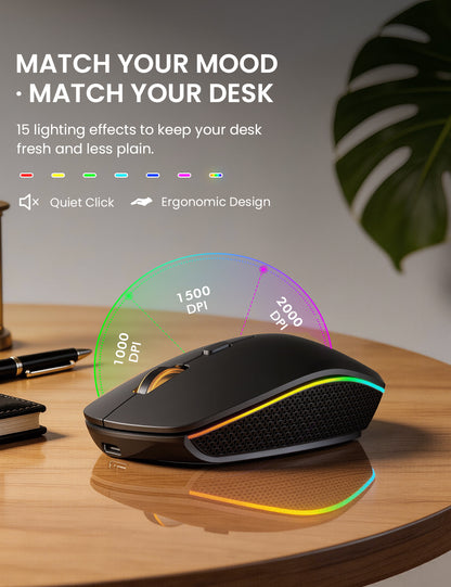 Wireless Keyboard and Mouse Combo, RGB Backlit, Rechargeable & Light Up Letters, Full-Size, Soft Typing, Sleep Mode, 2.4GHz Quiet Keyboard Set for Mac, Windows, Laptop, PC, Trueque KM42Pro (Black)