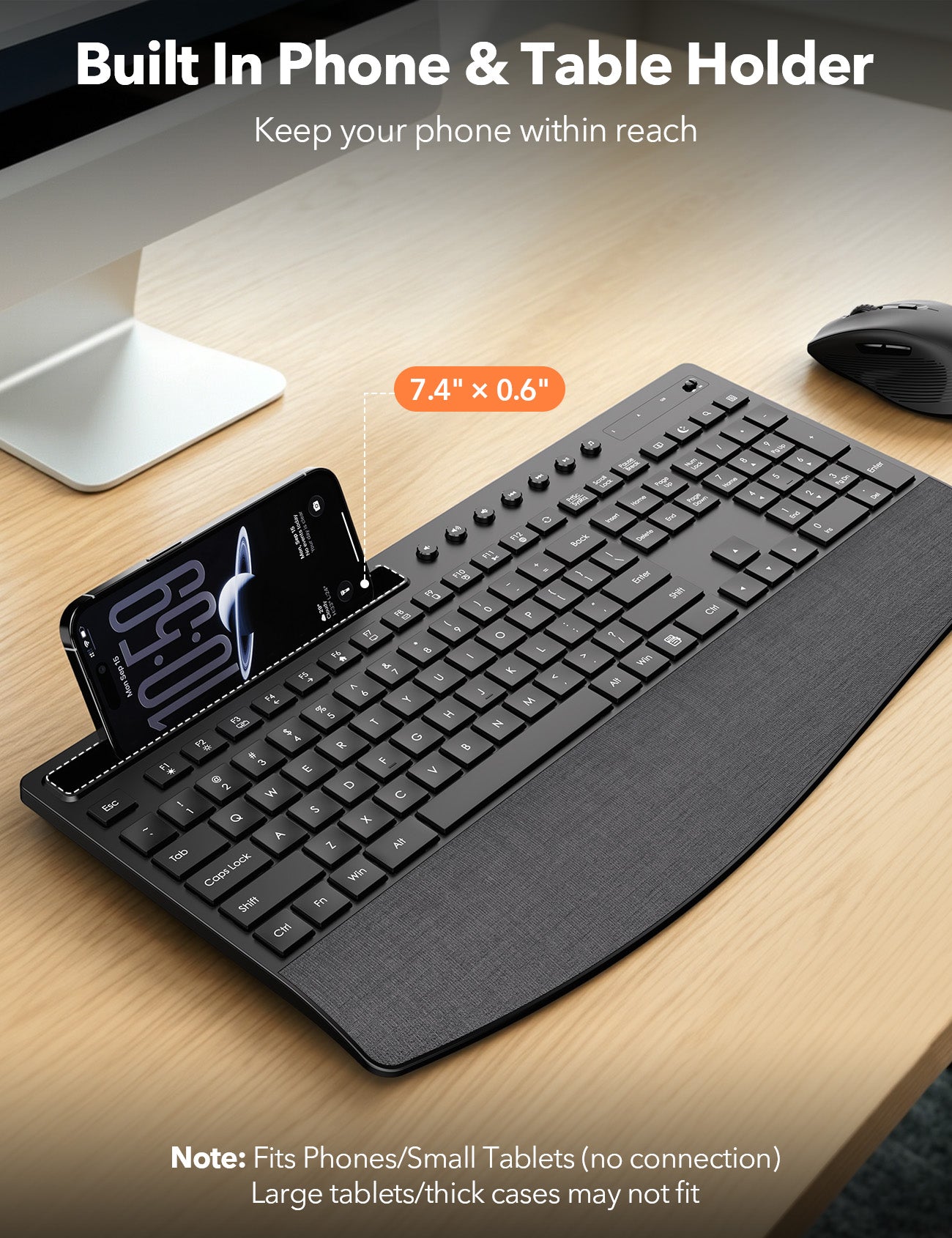 Wireless Keyboard and Mouse Combo, Full Size with Wrist Rest, Trueque KM71 | Ergonomic, Wider Wrist Support, Sleep Mode, Silent Typing, 3 DPI Mouse, USB-C Adapter, 2.4GHz Stable for Laptop, PC
