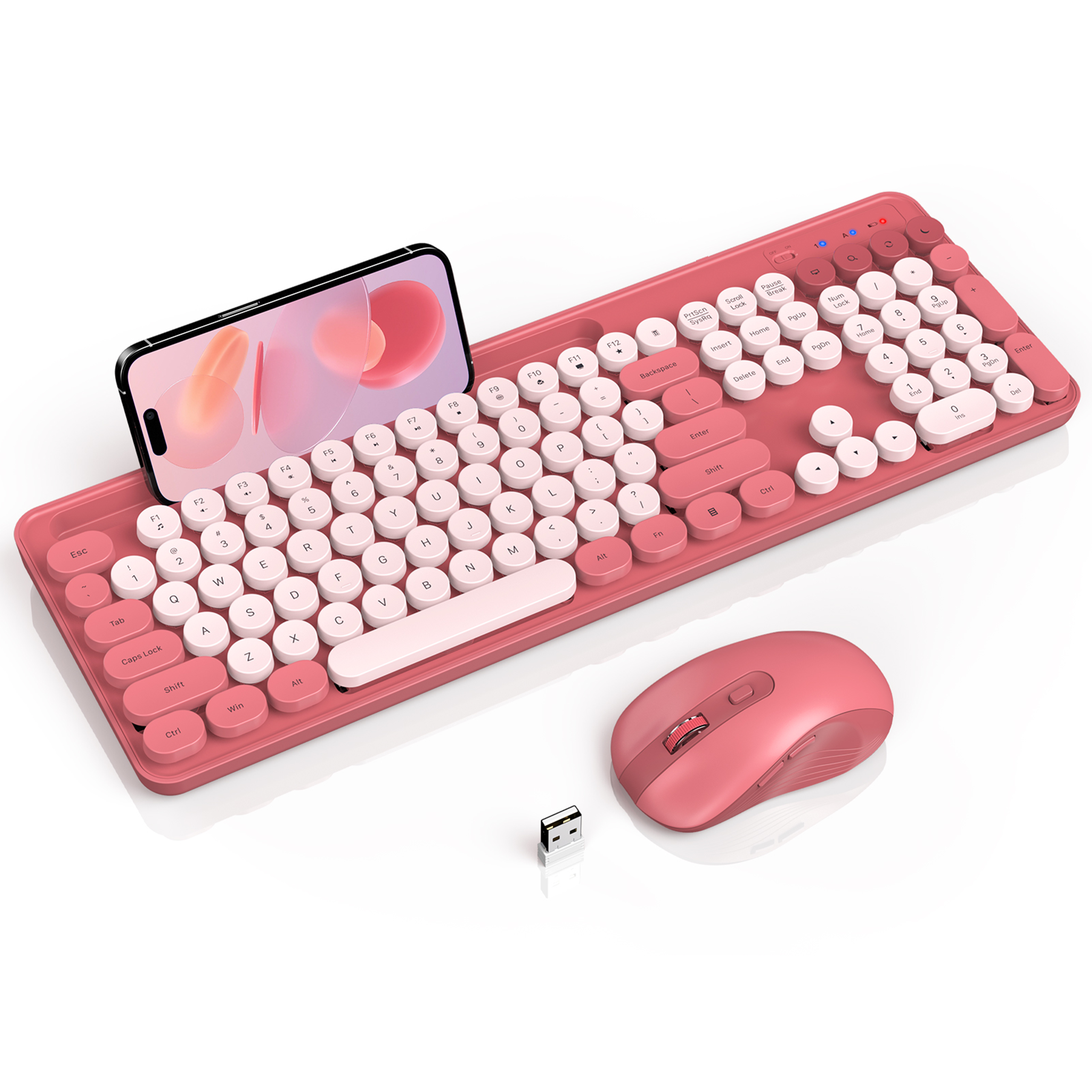 Wireless Keyboard and Mouse Combo, Retro Round Keycaps