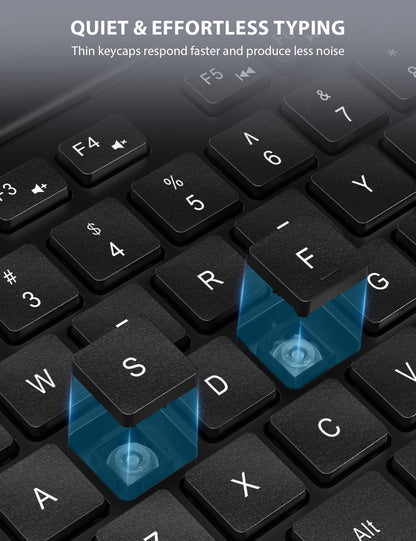 Wireless Keyboard and Mouse Combo - Full-Sized Ergonomic Keyboard with Wrist Rest, Phone Holder, Sleep Mode, 2.4G Quiet Keyboard for PC Laptop, Complete Work Setup for Office or Home -Trueque KM23