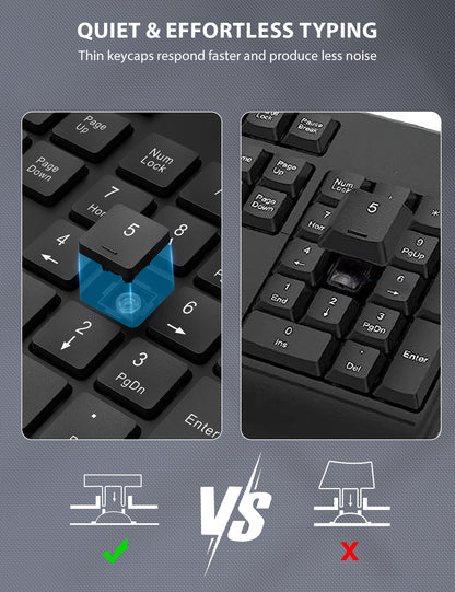 Wireless Keyboard and Mouse Combo - Full-Sized Ergonomic Keyboard with Wrist Rest, Phone Holder, Sleep Mode, 2.4G Quiet Keyboard for PC Laptop, Complete Work Setup for Office or Home -Trueque KM23