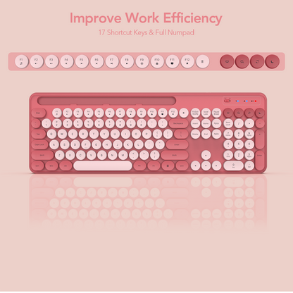 Wireless Keyboard and Mouse Combo, Retro Round Keycaps