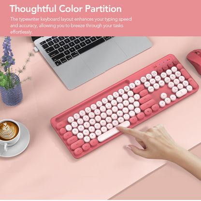 Wireless Keyboard and Mouse Combo, Retro Round Keycaps
