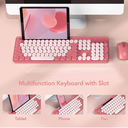 Wireless Keyboard and Mouse Combo, Retro Round Keycaps