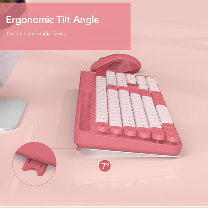 Wireless Keyboard and Mouse Combo, Retro Round Keycaps