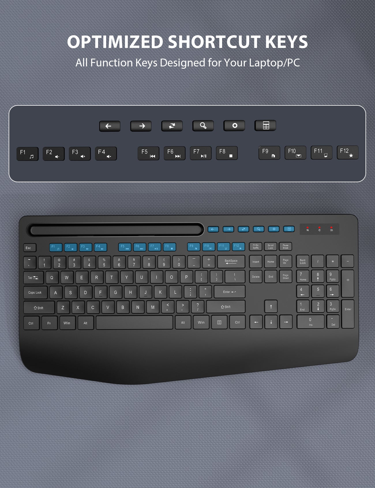 Wireless Keyboard and Mouse Combo - Full-Sized Ergonomic Keyboard with Wrist Rest, Phone Holder, Sleep Mode, 2.4G Quiet Keyboard for PC Laptop, Complete Work Setup for Office or Home -Trueque KM23